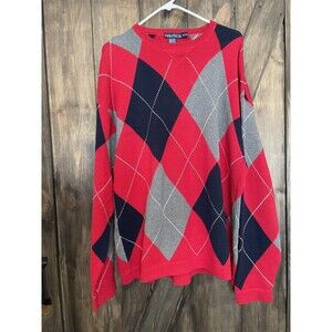 Nautica Men's XL Vintage Pullover Knit Sweater Crew Neck Cotton Argyle Classic